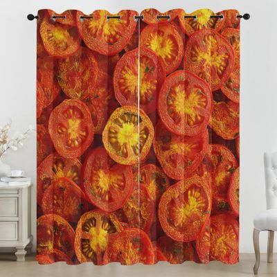 Generic Tomato Vegetable Blackout Thermal Curtains, 3D Red and Yellow Eyelet Curtains for Kids' Bedroom, Bedroom or Living Room, 2 Panels, H 215 x W 110 cm