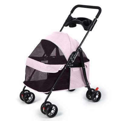Foldable Pet Stroller for Small to Medium Dogs and Cats with Brake, Adjustable Canopy, Storage Basket and Mesh Window