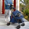 Foldable Pet Stroller for Small to Medium Dogs and Cats with Brake, Adjustable Canopy, Storage Basket and Mesh Window view 2