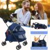 Foldable Pet Stroller for Small to Medium Dogs and Cats with Brake, Adjustable Canopy, Storage Basket and Mesh Window view 3