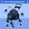 Foldable Pet Stroller for Small to Medium Dogs and Cats with Brake, Adjustable Canopy, Storage Basket and Mesh Window view 4