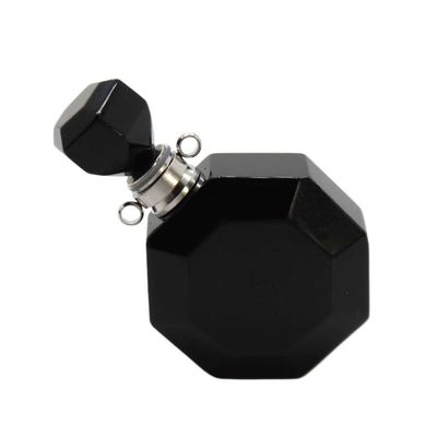 YOPI Polygonal Crystal Stone Perfume Bottle Stainless Steel Pendant for Essential Oils (White/Black Agate)