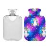 Hot Water Bottle with Cute Cartoon Unicorn and Rainbow Galaxy Design, Soft Cover, Size M view 2