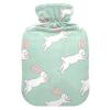 Hot Water Bottle with Cute White Rabbit, Mint Green, Soft Velvet Cover, for Neck, Shoulders and Menstrual Cramps, Size M view 1