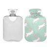 Hot Water Bottle with Cute White Rabbit, Mint Green, Soft Velvet Cover, for Neck, Shoulders and Menstrual Cramps, Size M view 2