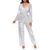 Foweknow Women's Long-Sleeve Sequin Jumpsuit with Belt view 1
