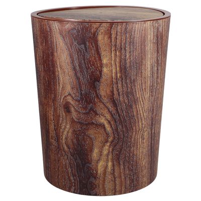 ERINGOGO Compact Plastic Trash Can with Rotating Lid, Wood-Look Design