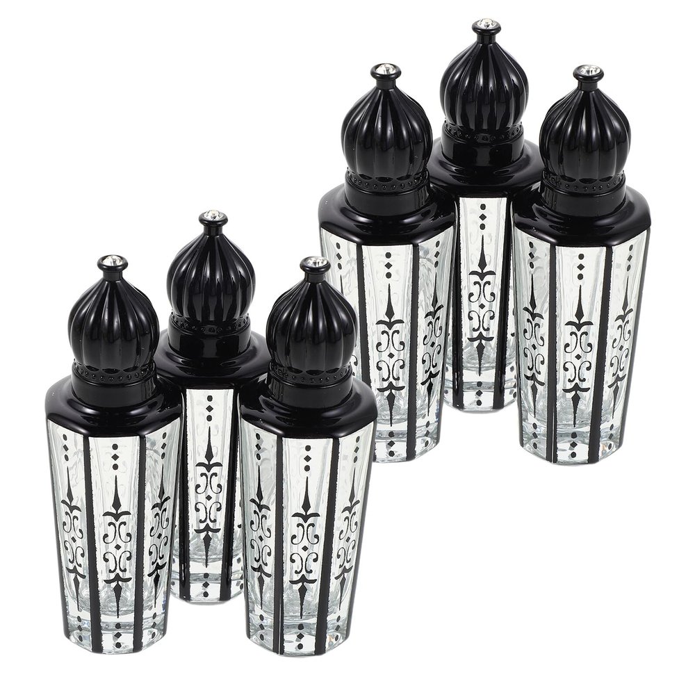 VICASKY 6-Pack 15 mL Refillable Black Glass Perfume Roller Bottles with Arabic Engraving