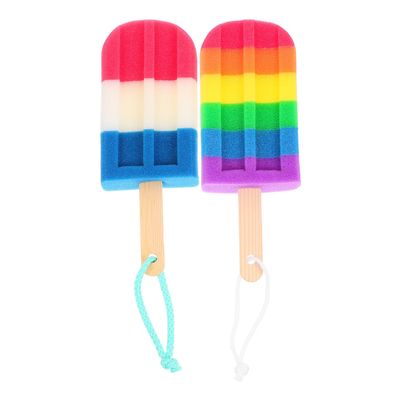 IWOWHERO 2-Pack Ice-Shaped Bath Sponges with Wooden Handles