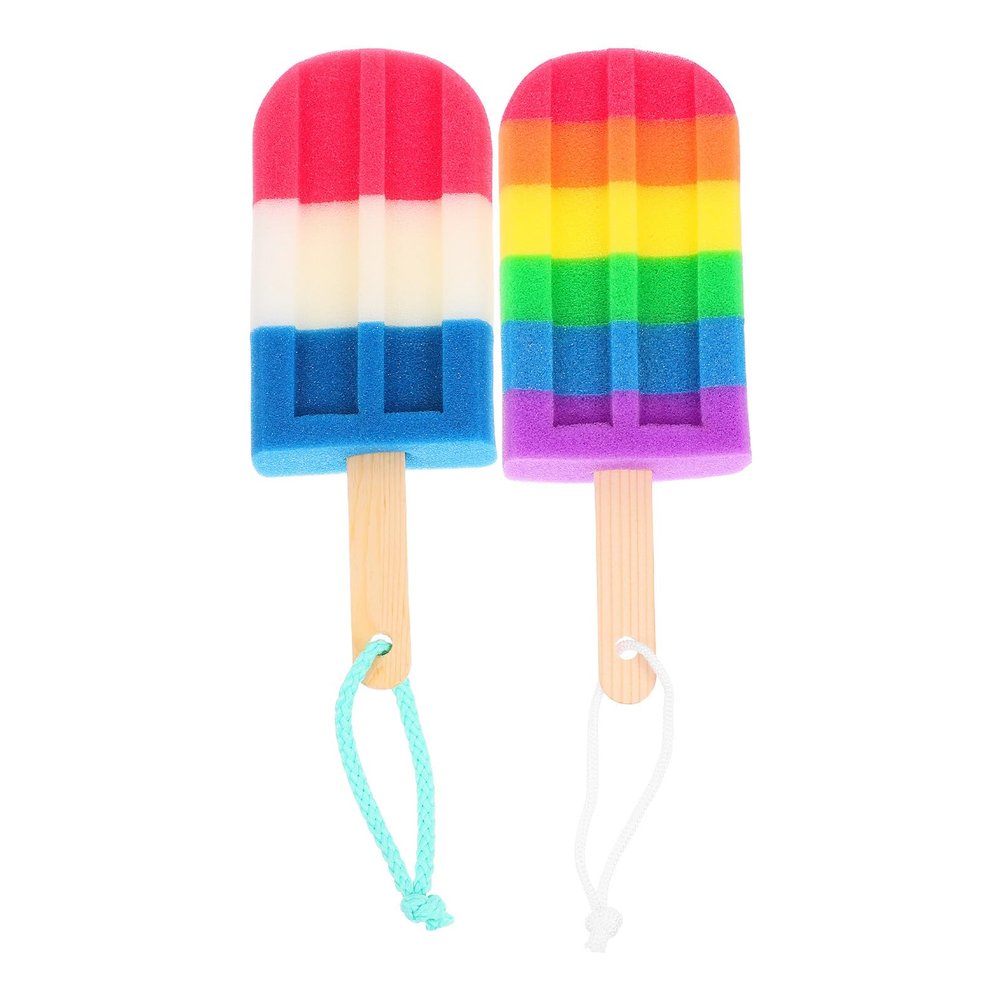 IWOWHERO 2-Pack Ice-Shaped Bath Sponges with Wooden Handles