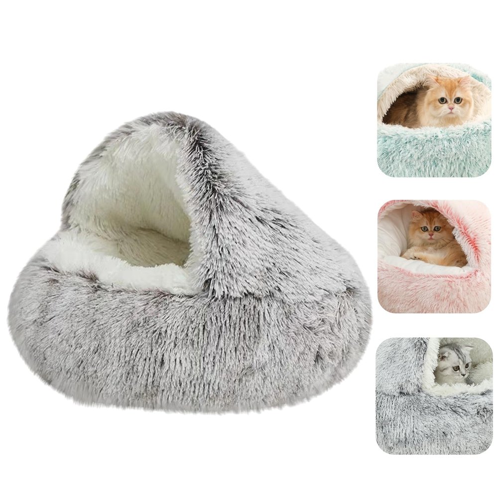 Plush Cat Bed, 40 cm, Winter-Ready Indoor/Outdoor Cat House, Washable Cat Cave & Dog Bed
