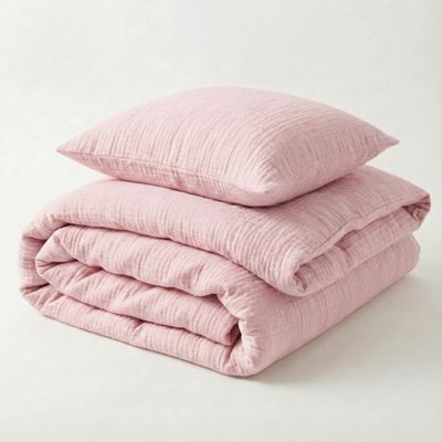 Mooskind Muslin Toddler Bedding Set 100 x 135 cm with 40 x 60 cm Pillowcase, Light Pink, 100% Organic Cotton, OEKO-TEX Tested, Made in Europe