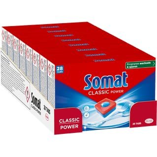 SOMAT Classic Power Dishwasher Tablets 8x28 AW, for brilliantly clean dishes in Low-Temperature, Short & Eco Programs