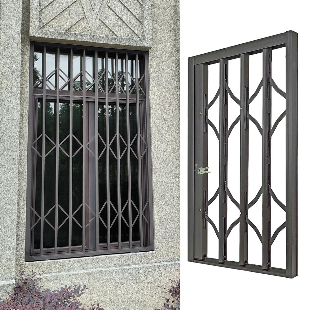 Foldable Security Grille for Basement Windows, Gray, Lockable