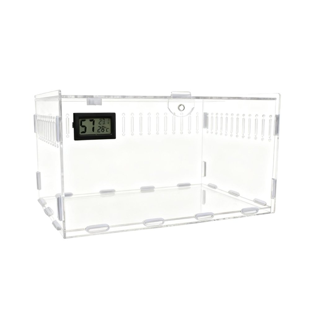 Fonowx Acrylic Spring Enclosure, Reptile Breeding Box, Ventilated Terrarium for Praying Mantises and Geckos, M Size, Single Grid