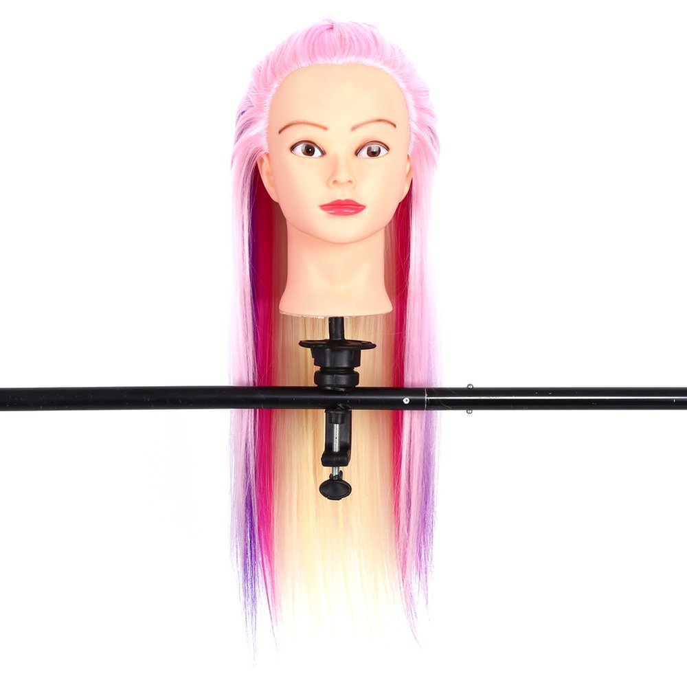 ARTOCT 26-Inch Hair Training Mannequin Head, High-Temperature-Resistant Fiber Salon Practice Head for Haircutting, Styling and Braiding Students (#1 Pink + Multicolor)