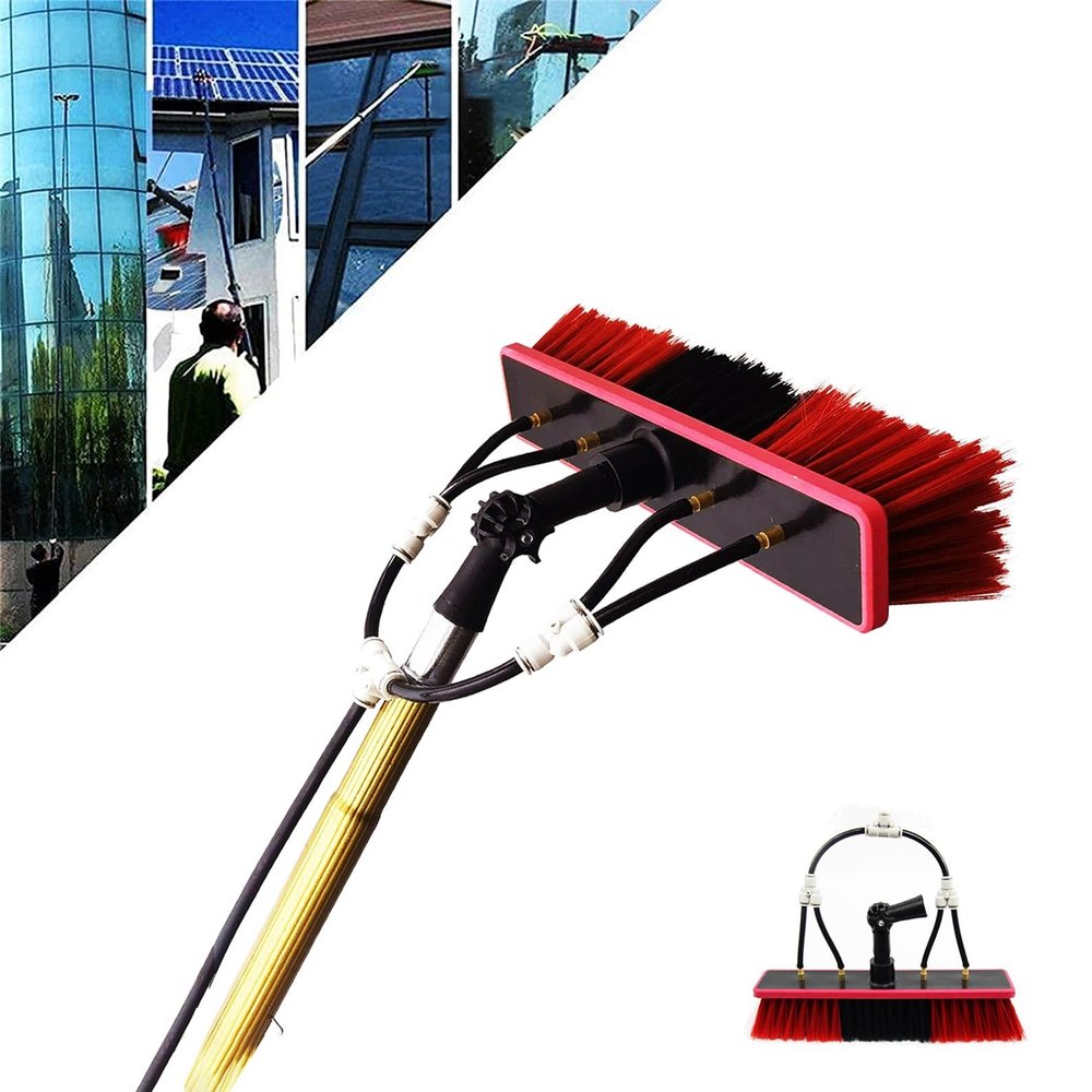 Telescopic Window Cleaning Pole with Water Supply and Squeegee Brush Set