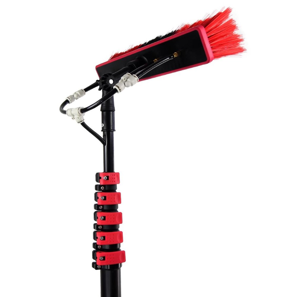 Window Cleaner with Rotating Brush and Telescopic Pole for Glass and Solar Panels