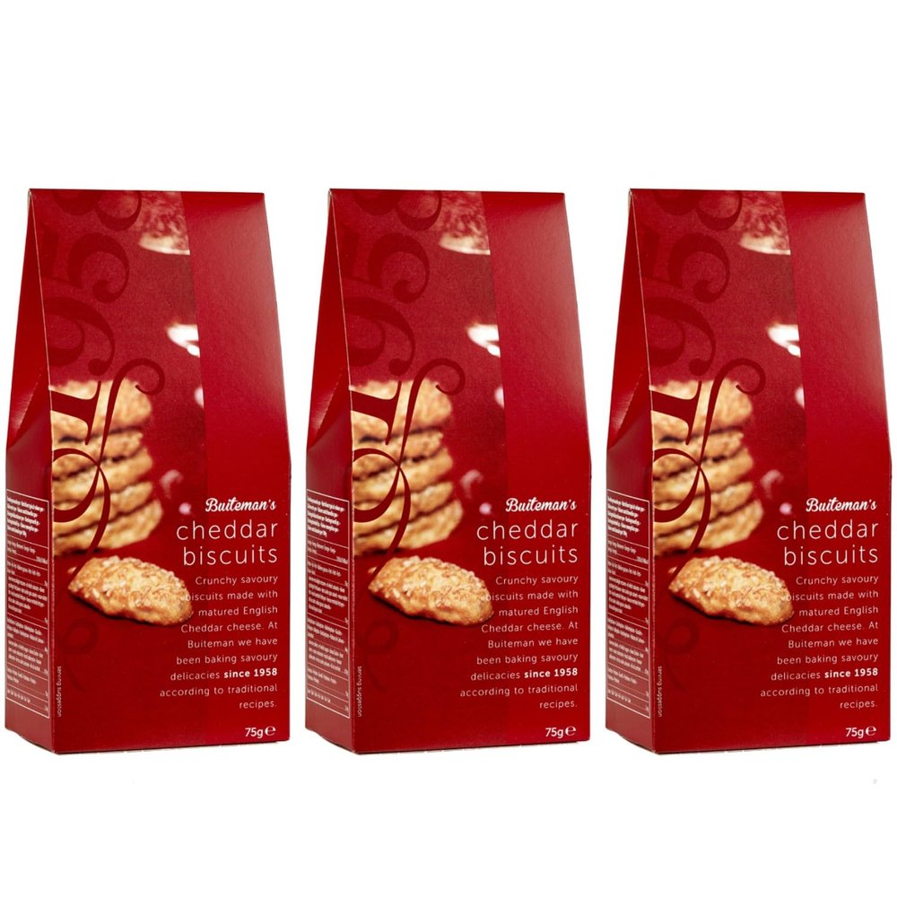 Buiteman Cheddar Biscuits Red Edition Savory Cheddar Biscuits Snack with FeinWert E-Book (3 x 75 g)
