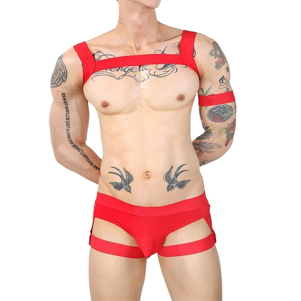 Generic Men's Latex String Bodysuit, Bikini, G-String, Thong, Jockstrap, Crop Top and Briefs Set