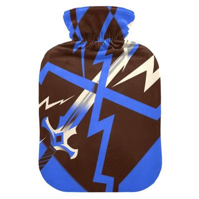 Abstract Art Lighting Hot Water Bottle with Soft Cover, 2 L Water Bottle for Menstrual Cramps, Neck and Shoulder Pain Relief, Blue/Black