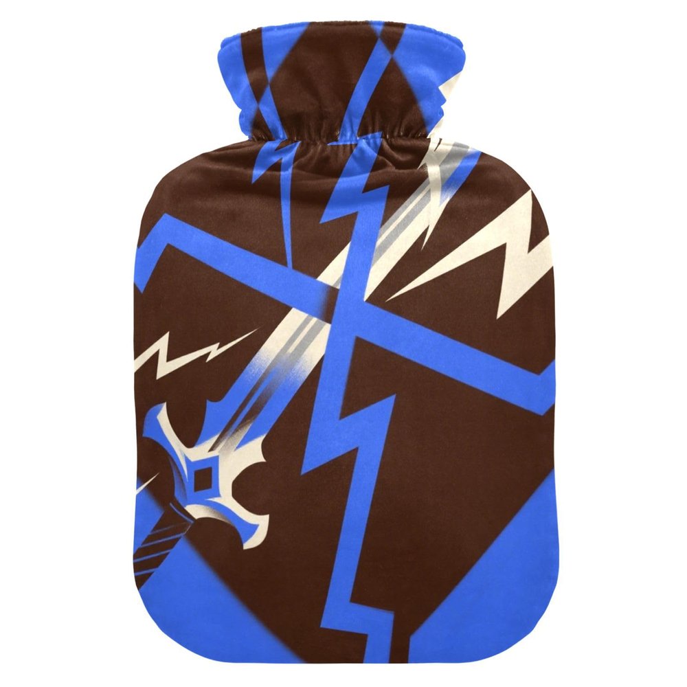 Abstract Art Lighting Hot Water Bottle with Soft Cover, 2 L Water Bottle for Menstrual Cramps, Neck and Shoulder Pain Relief, Blue/Black