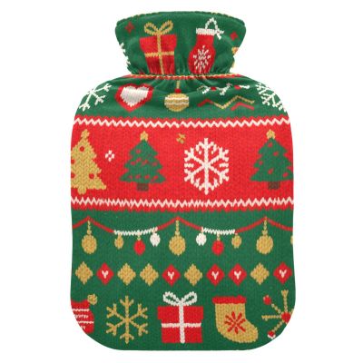 Hot Water Bottle with Soft Cover, Christmas Design, 2 L, Red/Green