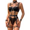 Sexy Lace Lingerie Set for Women with Garter Straps, Sheer Lace Babydoll Bodysuit view 1