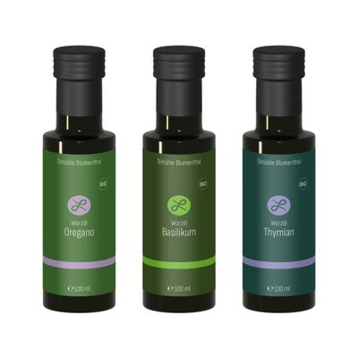 Landeria Organic Herb Oil Gift Set, Mediterranean, Bioland, 3 x 100 ml