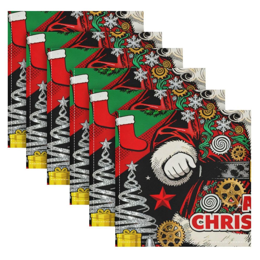 Vintage Christmas Santa Cloth Napkins, Cream, 6-Pack