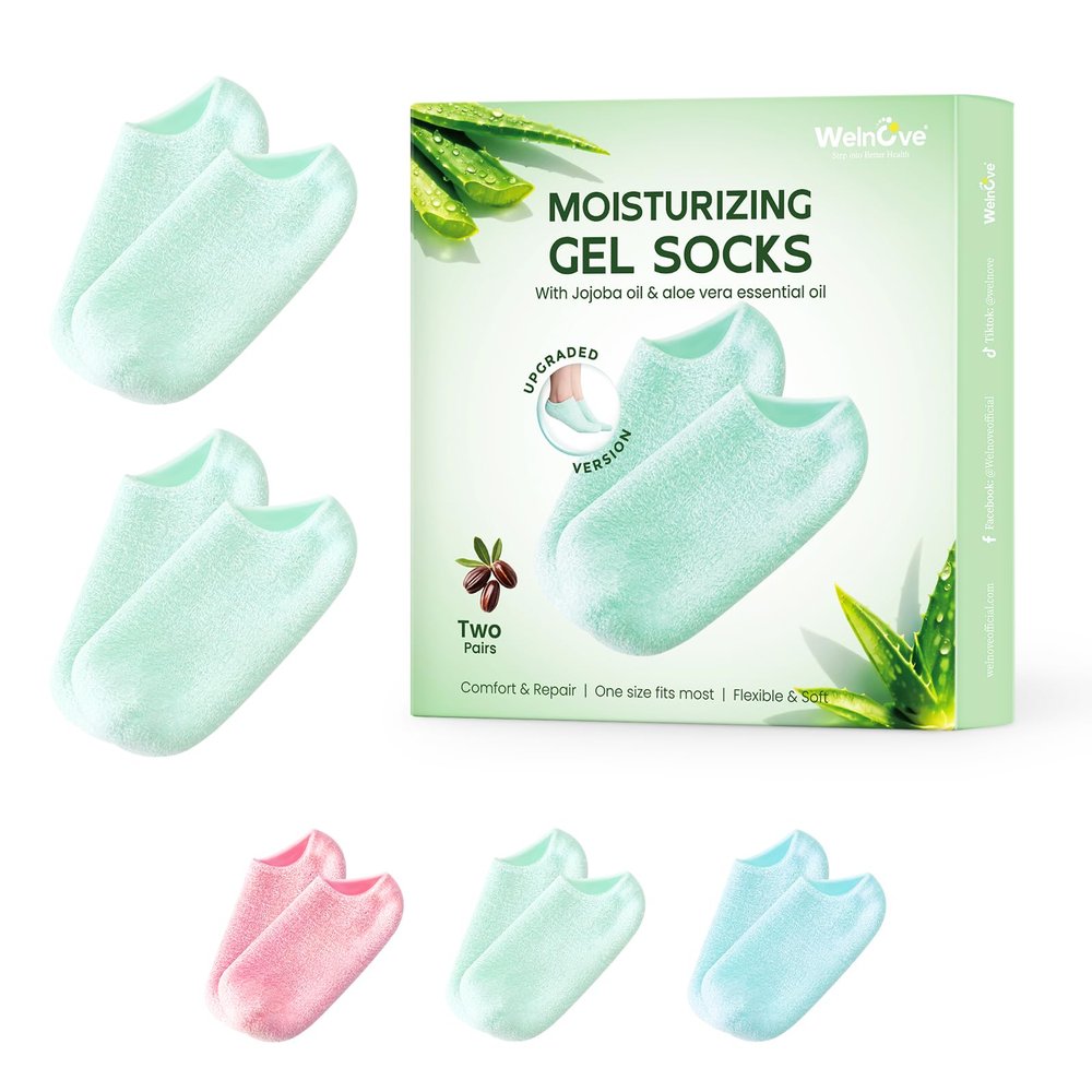 Welnove Moisturizing Socks, 2 Pairs, Plush, with Jojoba Oil & Aloe Vera Essential Oil, Green