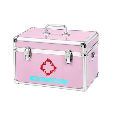 OIFAODAO Metal First Aid Storage Box with Compartments, Medium, Pink (M)