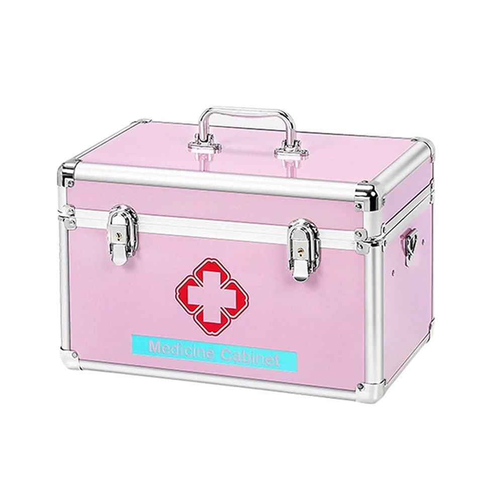 OIFAODAO Metal First Aid Storage Box with Compartments, Medium, Pink (M)