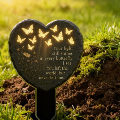 Butterfly Heart-Shaped Floral Acrylic Outdoor Memorial Plaque