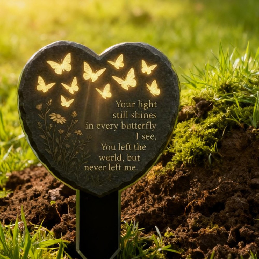 Butterfly Heart-Shaped Floral Acrylic Outdoor Memorial Plaque