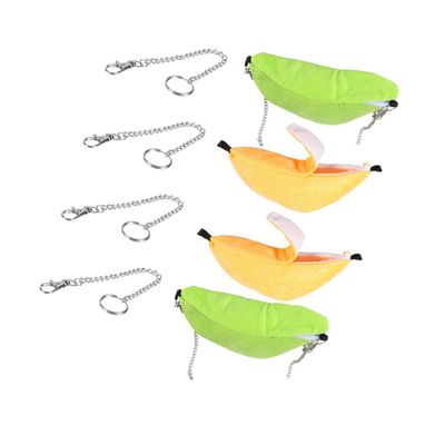 FRCOLOR 4-Piece Banana Hamster Bed Hammock, Soft Cotton Fleece Hanging Sleeping House for Small Pets
