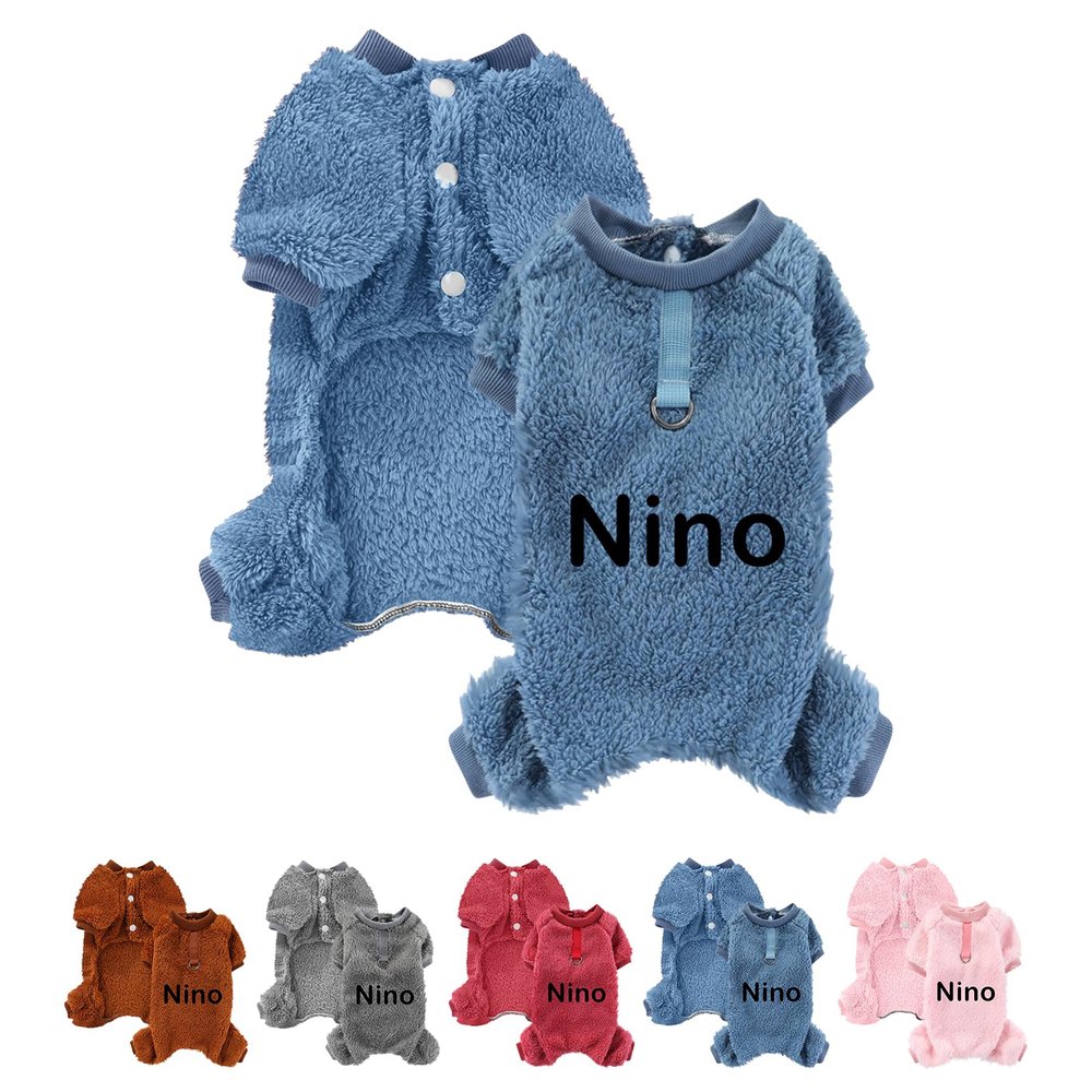 Personalized Plush Dog Sweater with Custom Text, Navy Blue, M