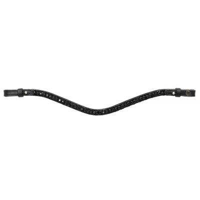 EQUESTRIAN QUEEN Hebe Curved Leather Crystal Padded Browband for Horses, Black/Black, Cob (Thoroughbred)