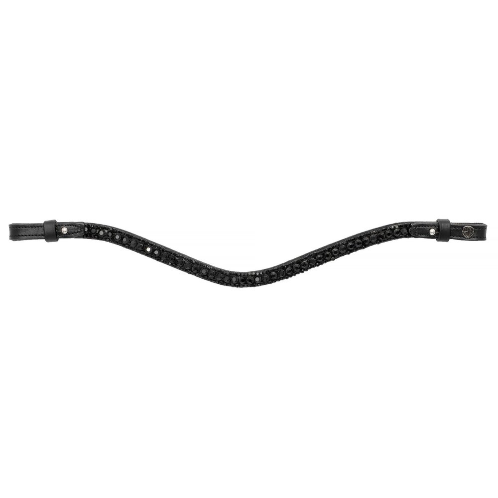 EQUESTRIAN QUEEN Hebe Curved Leather Crystal Padded Browband for Horses, Black/Black, Cob (Thoroughbred)
