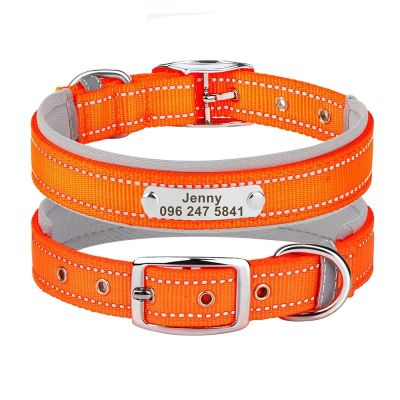 Reflective Personalized Dog Safety Collar, Adjustable, Orange, XL