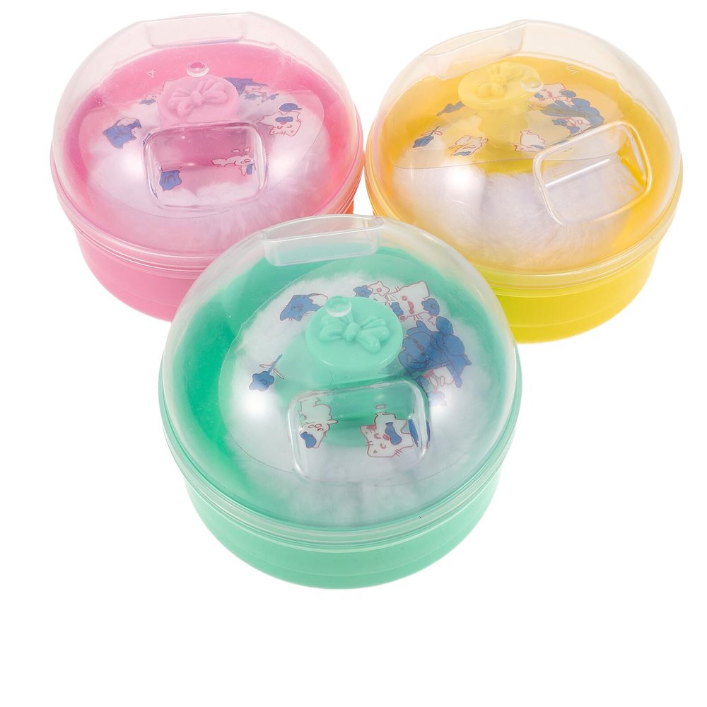 FRCOLOR 3-Piece Powder Puff with Container and Storage Box, Travel Case for Body Powder, Baby Powder, and Makeup