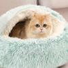 Calming Cat & Small Dog Bed, Plush Hooded Cave, Convertible Donut Bed, Pink, 40 cm view 4