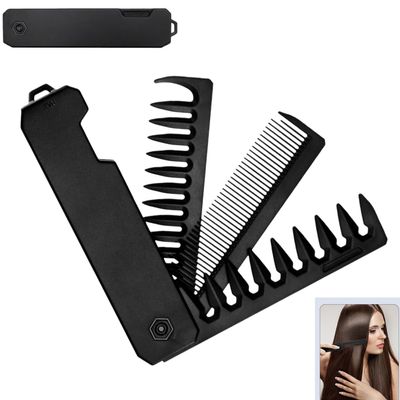 3-in-1 Folding Hair and Beard Comb, Black