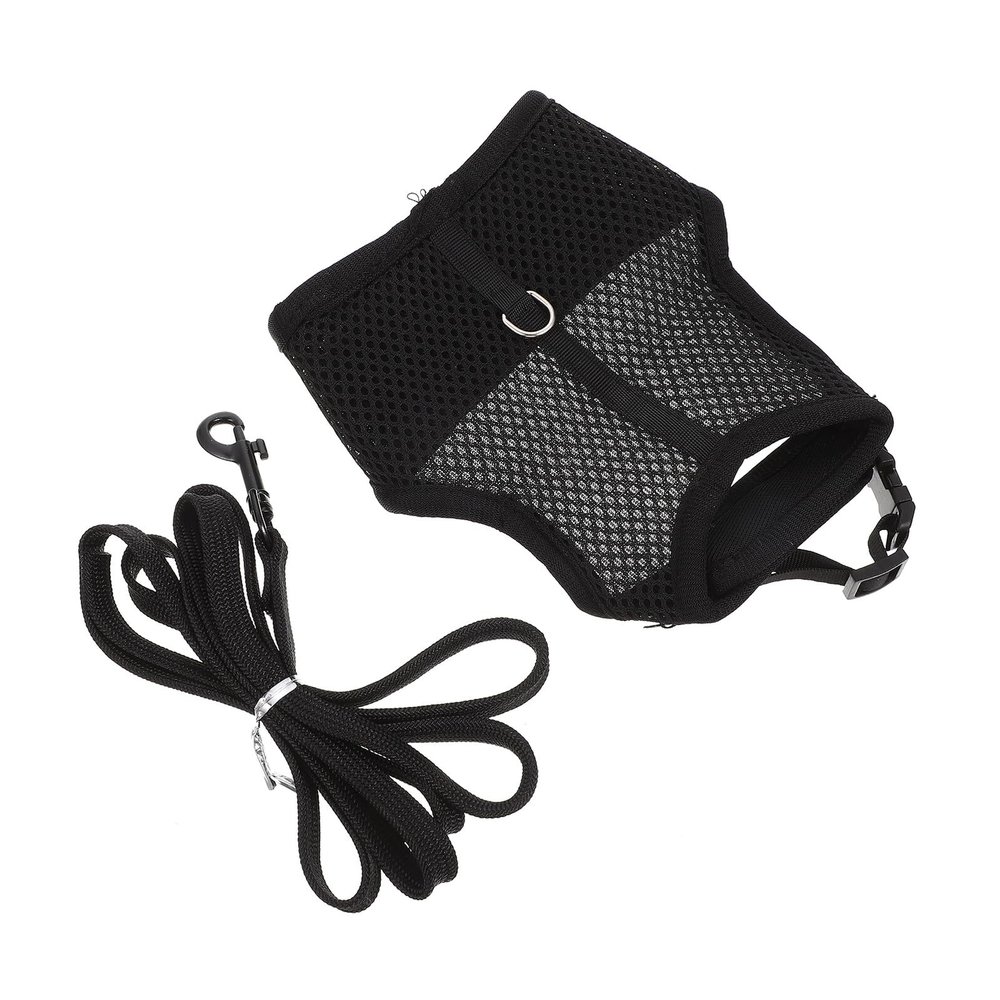 Ciieeo Rabbit Harness Set with Breathable Mesh, Durable Leash for Outdoor Walks, Black
