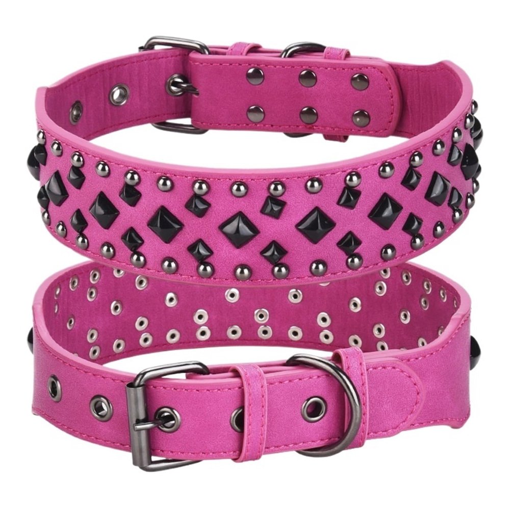 Studded Leather Dog Collar, Sizes M and L, Purple, Size S