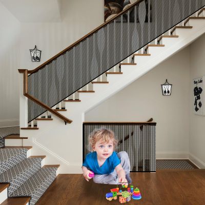 Stair Safety Net 100 x 480 cm, Childproof Stair and Balcony Net with Nylon Rope and Long Buckle Strap, Black