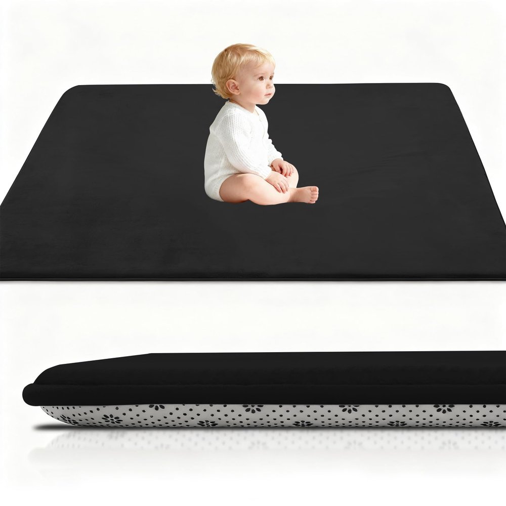 Stqyeiw Kids’ Rug, Coral Velvet Play Mat, 190 x 320 cm, Black