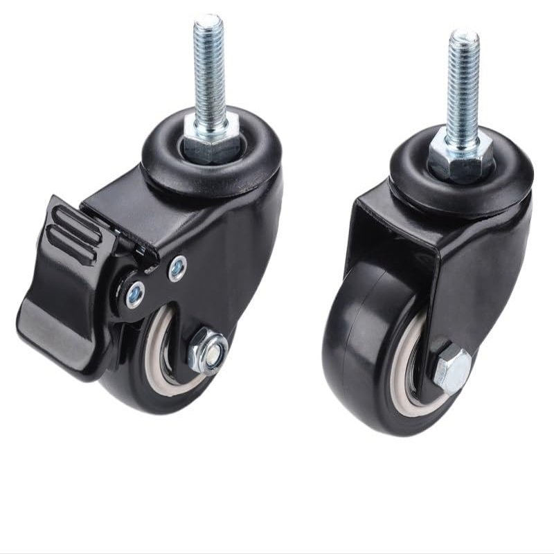 Heavy-Duty Furniture Caster with Brake, 1.5 in (40 mm), 50 kg Capacity, M8 Threaded Stem