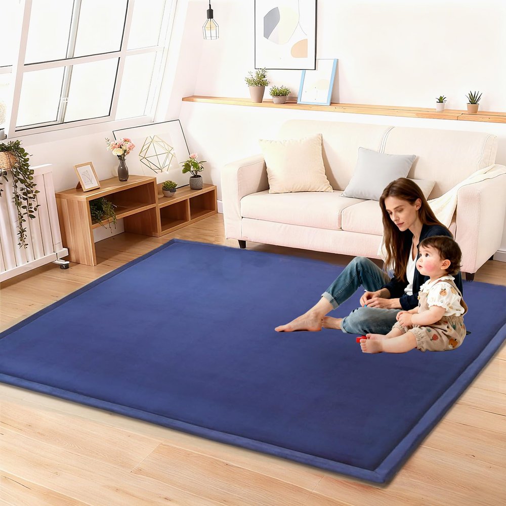 Lrisveana Baby Play Mat, 2 cm Thick Foam Crawling Mat, Non-Slip Coral Fleece Rug, 180 x 200 cm