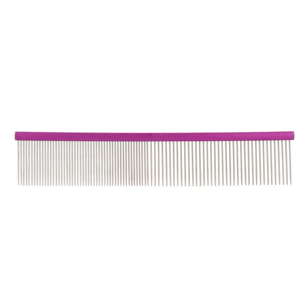 Omabeta Durable Stainless Steel Pet Comb with Rounded Ends, Dog Grooming Comb for Long and Short Hair Breeds (Purple 19 cm/7.5 inches)